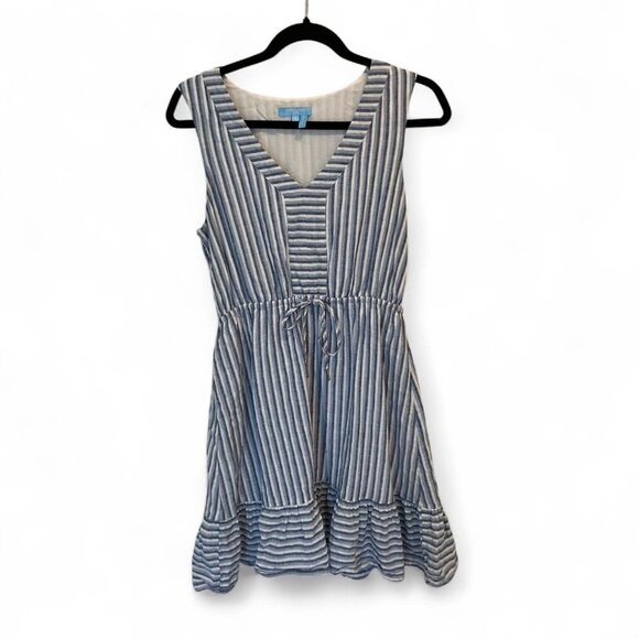 Draper James Womens Blue White Striped Linen Blend Dress Small